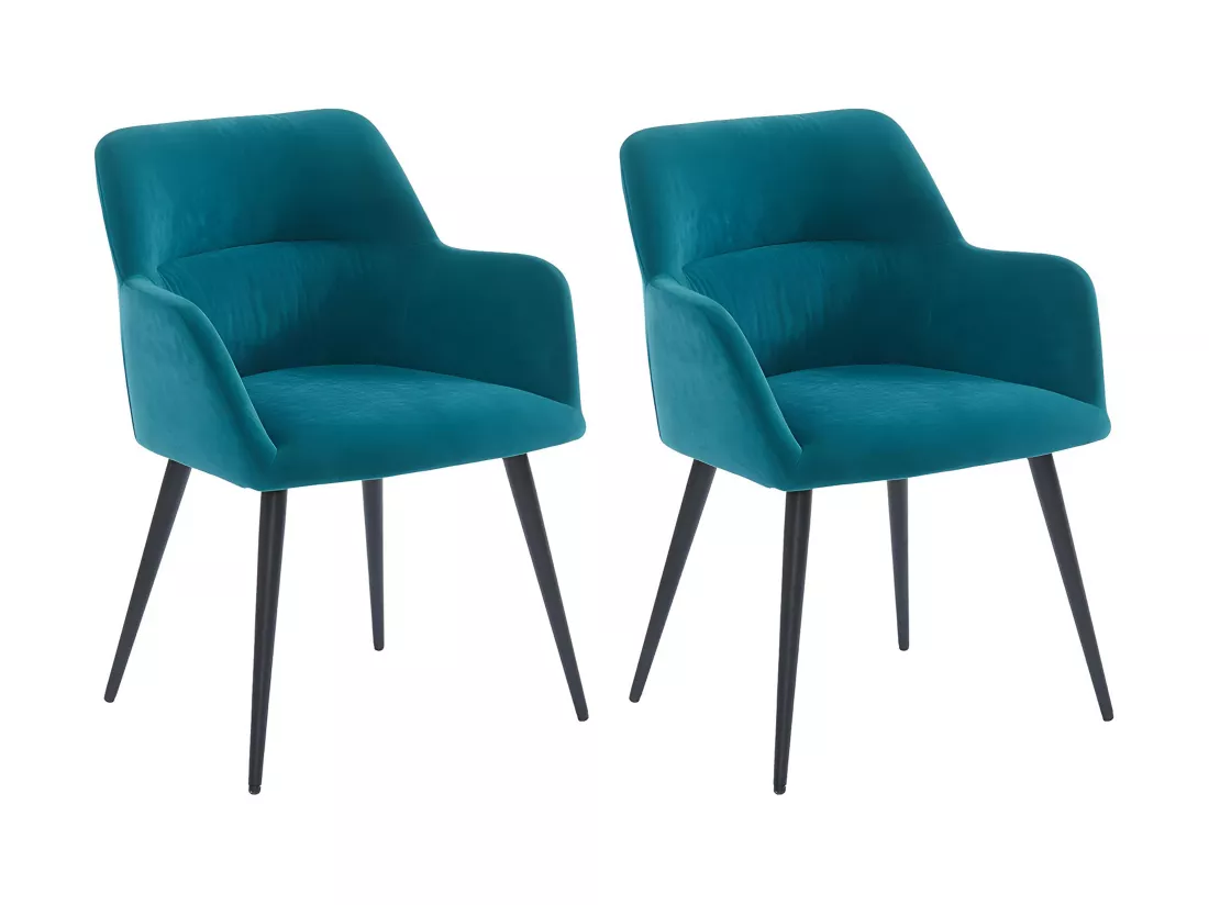 Lot de 2 chaises avec accoudoirs en tissu et métal noir - Bleu - HEKA