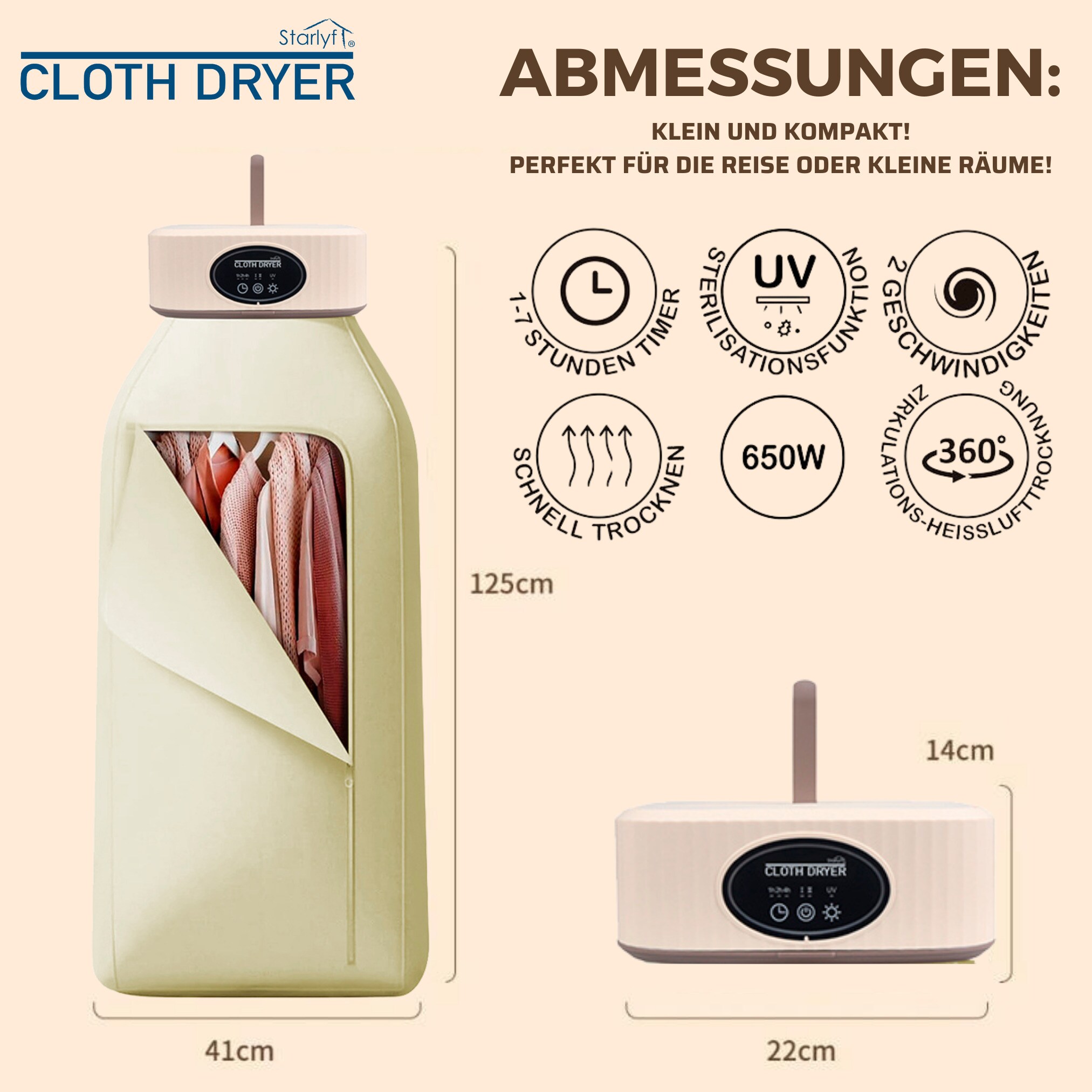 Starlyf® Elektrischer Wäschetrockner, klein und schmal zum Anhängen Cloth Dryer