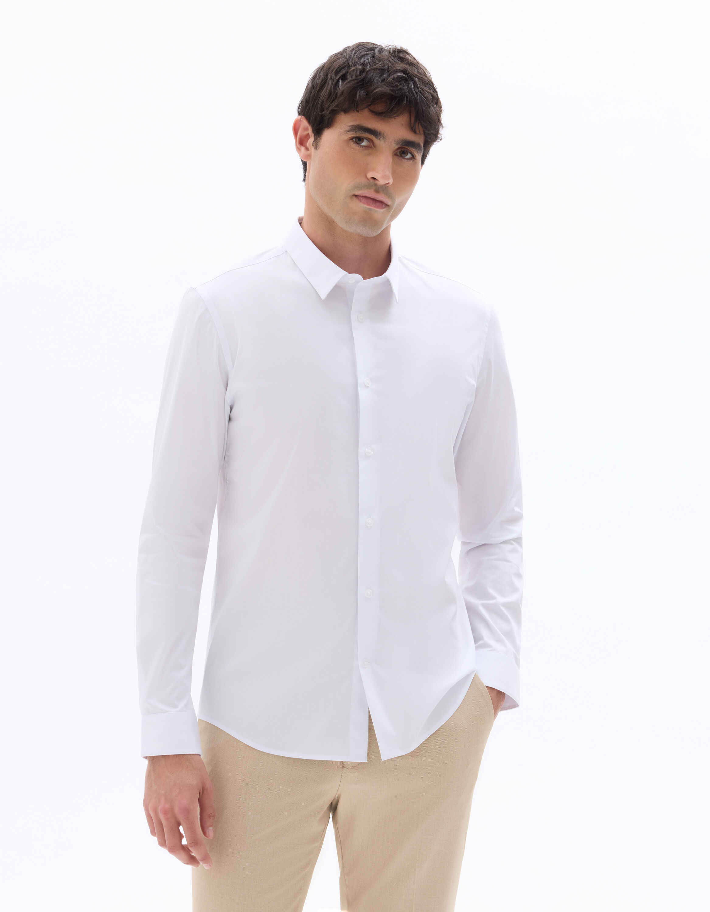 Chemise slim en coton stretch - blanc