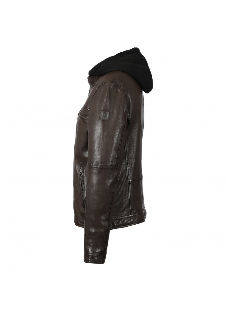 OAKWOOD BLOUSON DRINK EN CUIR CAPUCHE AMOVIBLE MARRON HOMMES