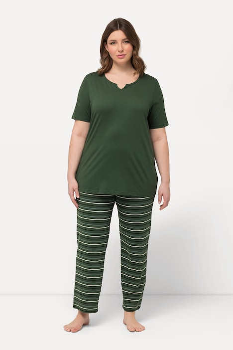 Pyjama, Ringel, Tunika-Ausschnitt, Halbarm
