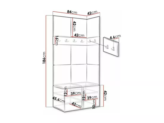 Meuble d'entrée Hartford 264, 186x84x46cm, Blanc, Tapisserie|Stratifié