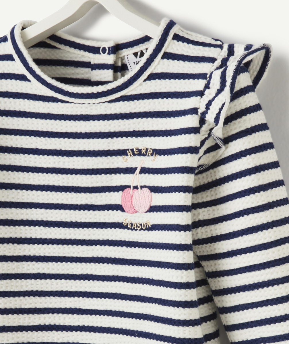 body bébé fille en coton bio à rayures et broderies cerises