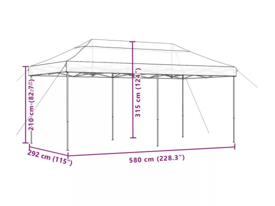 Tente de réception pliable escamotable noir 580x292x315 cm