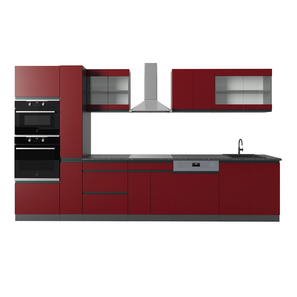 Vicco Küchenzeile Küchenblock Einbauküche R-Line J-Shape Anthrazit Rot 350 cm modern Küchenschränke Küchenmöbel