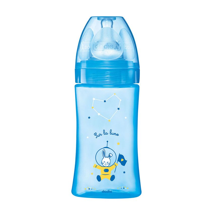 Biberon moyen Initiation+ 270 ml 0-6 mois - Bleu cosmonaute - Ecru