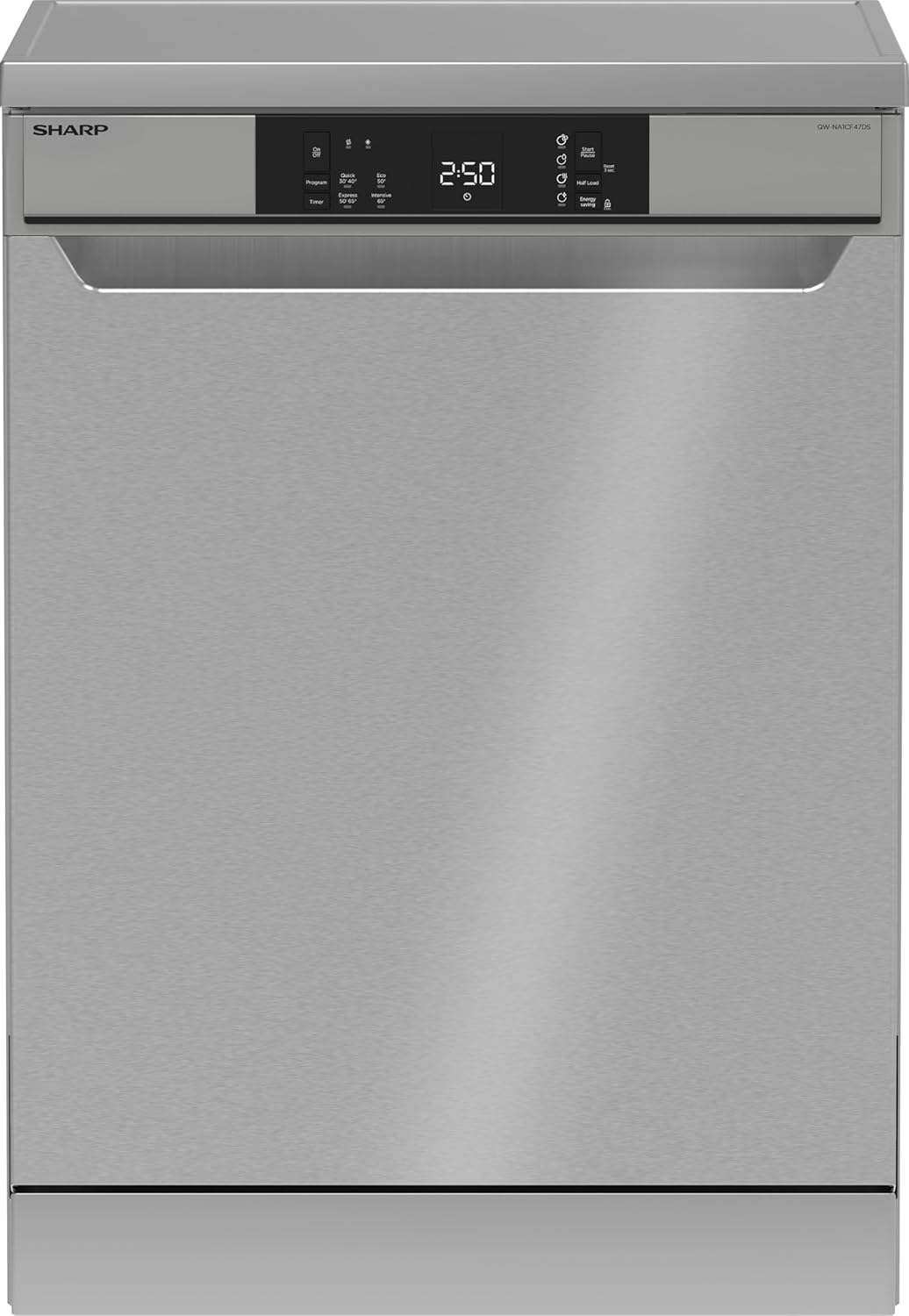 Sharp QW-NA1CF47DS-DE Geschirrspüler freistehend, 60 cm, 13 Maßgedecke, D, 47 dB, Express 50’, QuickWash 30’, EcoWash, AquaStop, Silber