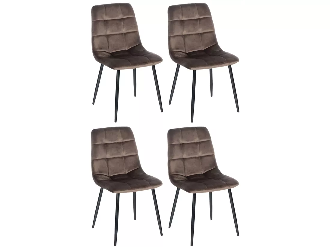 Lot de 4 chaise salle à manger - Velours & Métal noir mat - Marron - Antibes