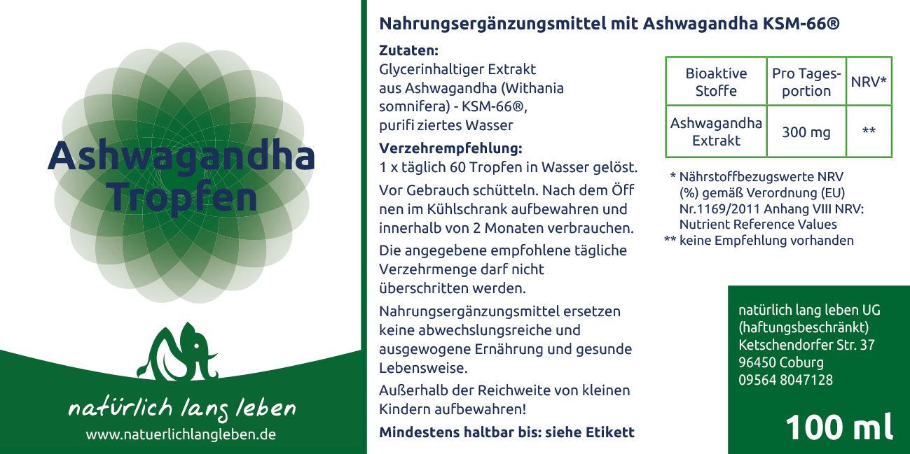 natürlich lang leben Ashwagandha Extrakt Tropfen vegan