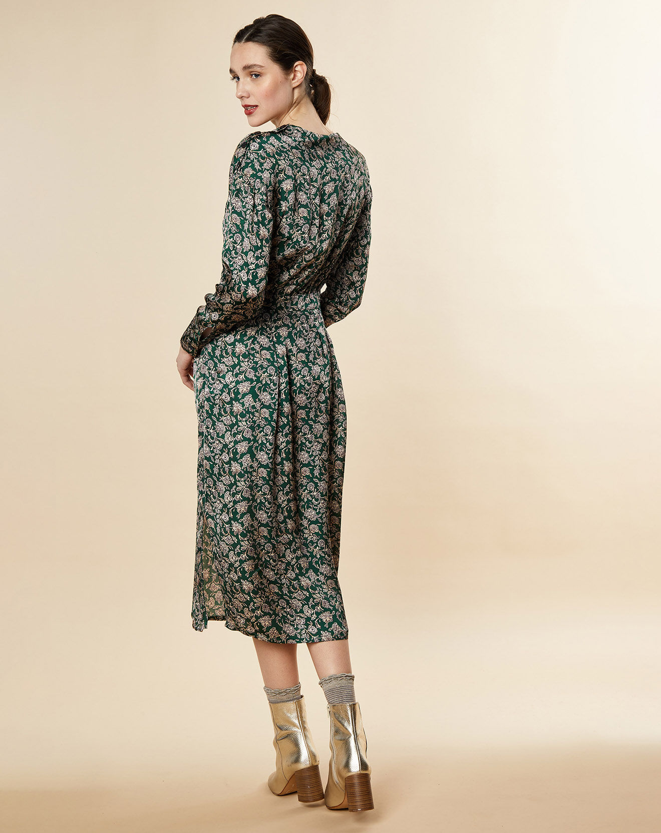 Chloé Stora Robe Natasha mi-longue et fluide imprimée verte