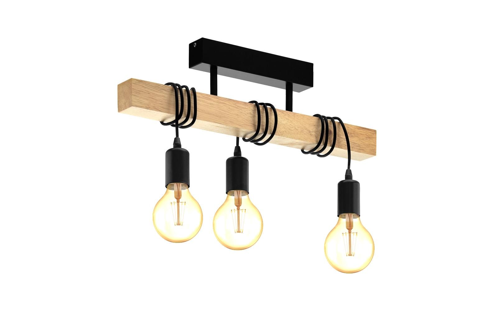 Deckenleuchte TOWNSHEND 3x E27 SchwarzLeuchte mit Holzbalken