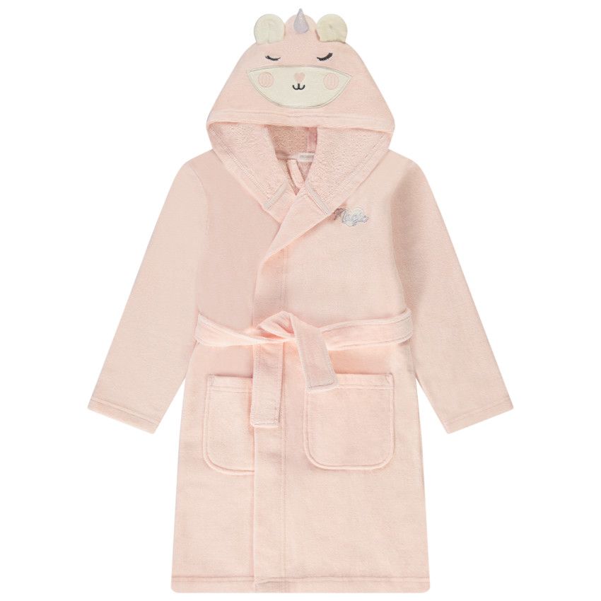 Peignoir éponge à capuche ludique licorne pour fille - Rose