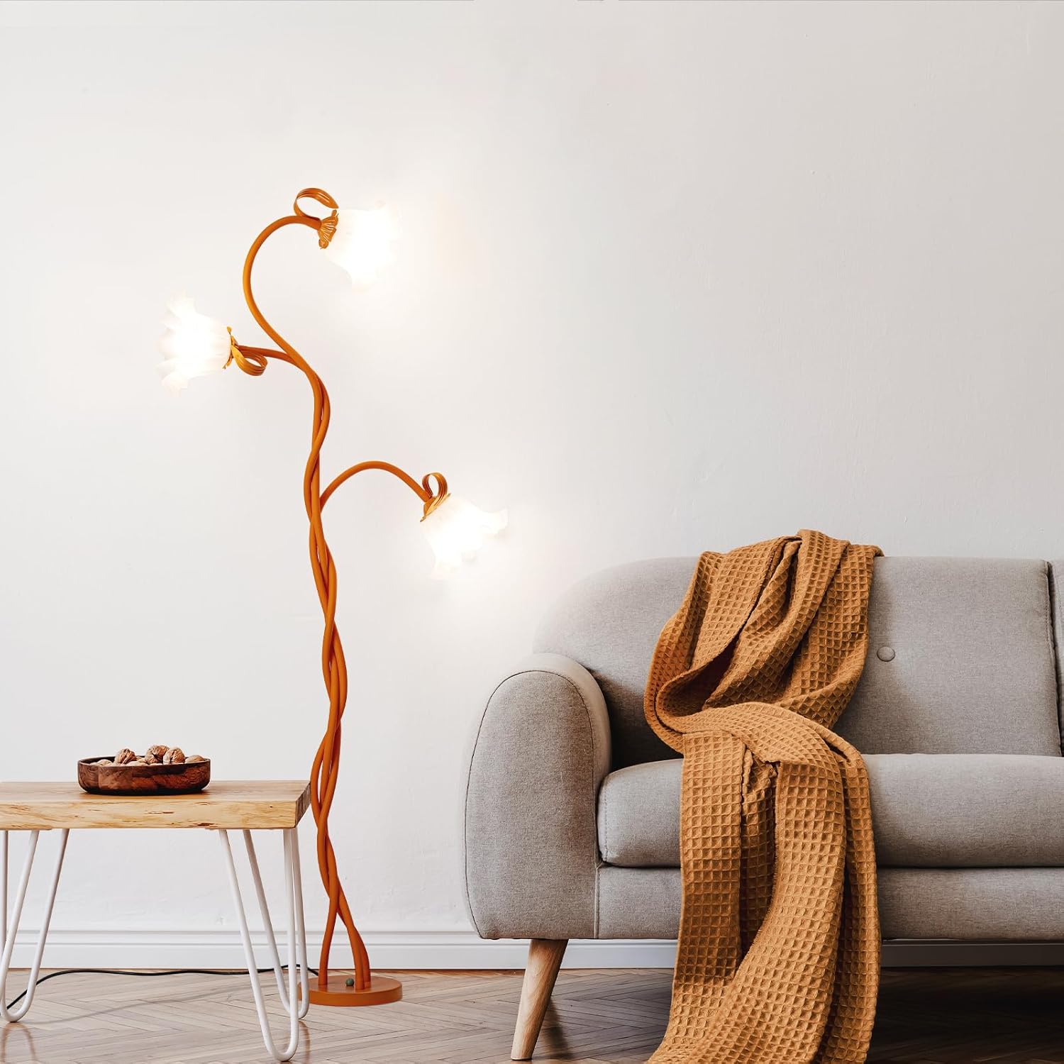 Blumen Stehlampe Wohnzimmer,Schwanenhals DIY Bogenlampe Standleuchte mit 3-Köpfe Rose,Flexibel Stehlampe Dimmbar Leselampe Studie,Standing Floor Lamp für Schlafzimmer,BüRo,170Cm,Orange Far.