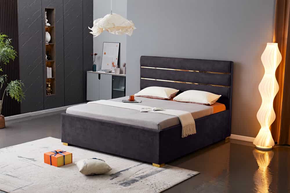 Modernes Boxbett METROPOLITAN 180x200cm grau Samt mit Lattenrost und Stauraum