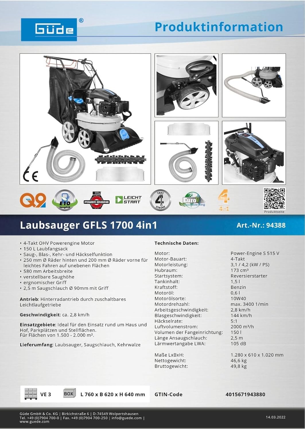 Güde Laubsauger GFLS 1700 4 in 1