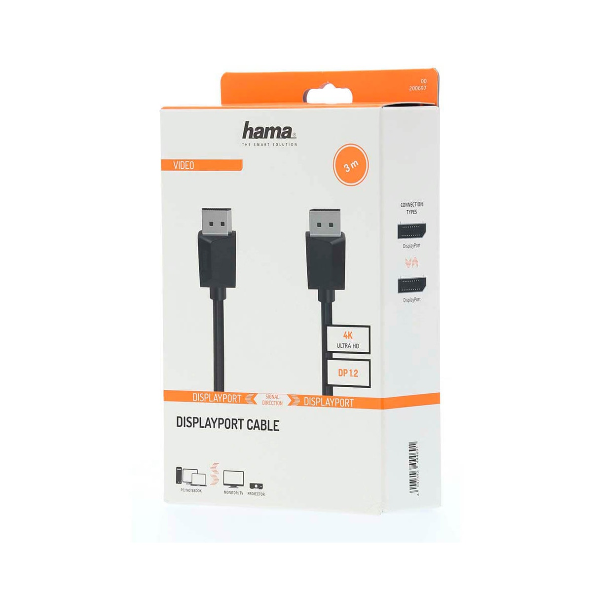 HAMA Kabel DisplayPort 1.2 Ultra-HD 4K 0.75m Svart