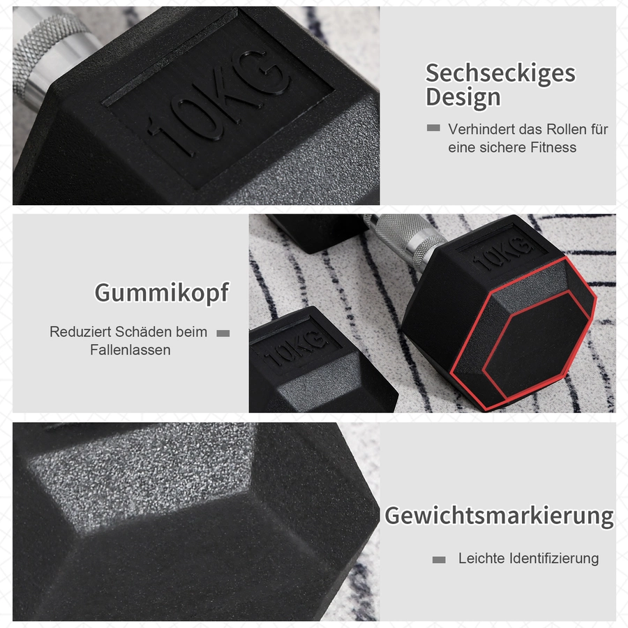 HOMCOM Kurzhantel 2er Set in Hexagon Form schwarz, silber