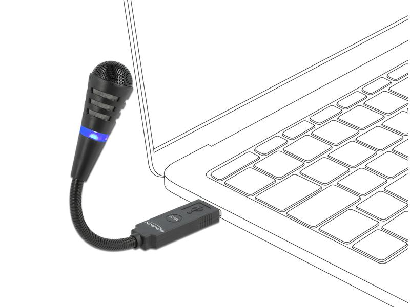 Delock Mikrofon USB Schwanenhals mit Mute Button, Uni-Direk USB Mikrofon mit Schwanenhals und Mute Button