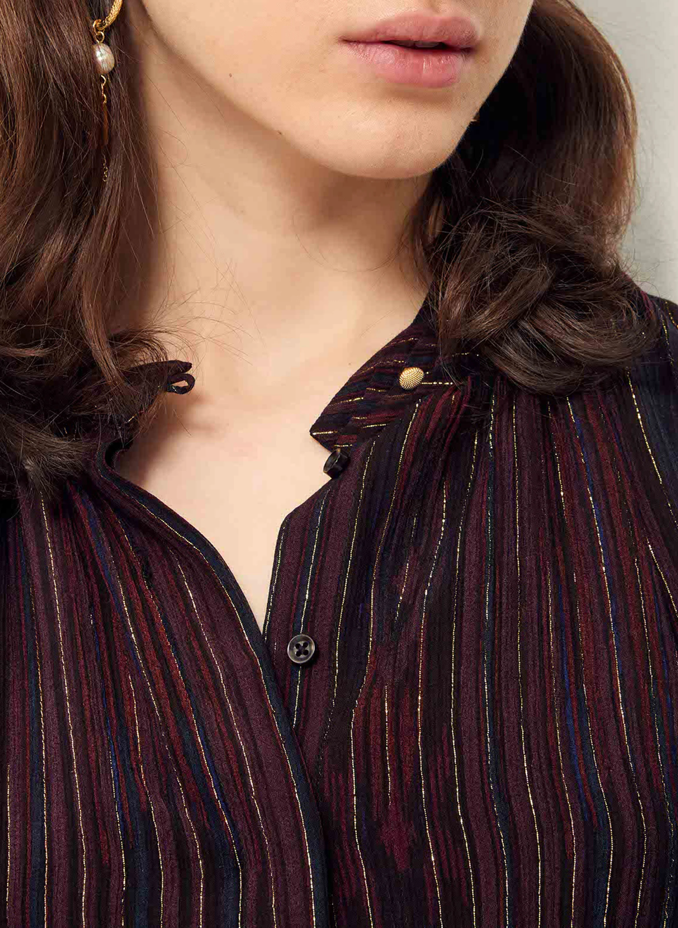 GAYA - Robe courte col V à rayures| Marron