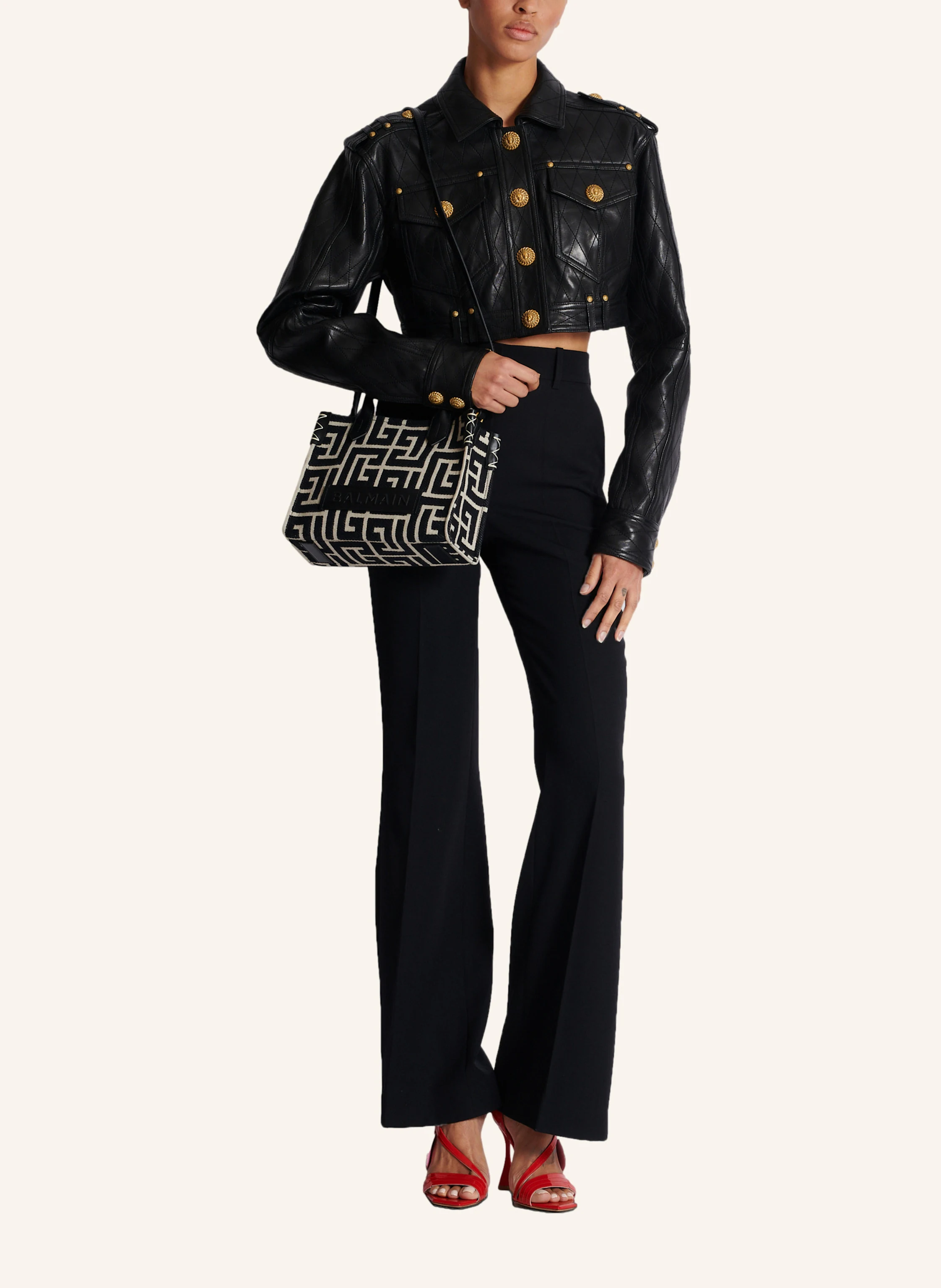 BALMAIN Shopper B-Army aus Monogramm-Jacquard und Leder