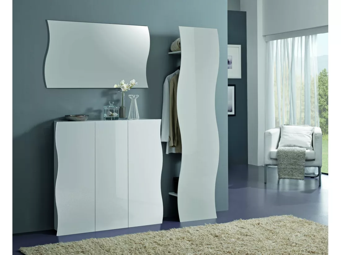 Mobilier d'entrée Dabada, Entrée multifonction moderne, Casier polyvalent pour hall d'entrée, 100% Made in Italy, 40x27h186 cm, Blanc brillant