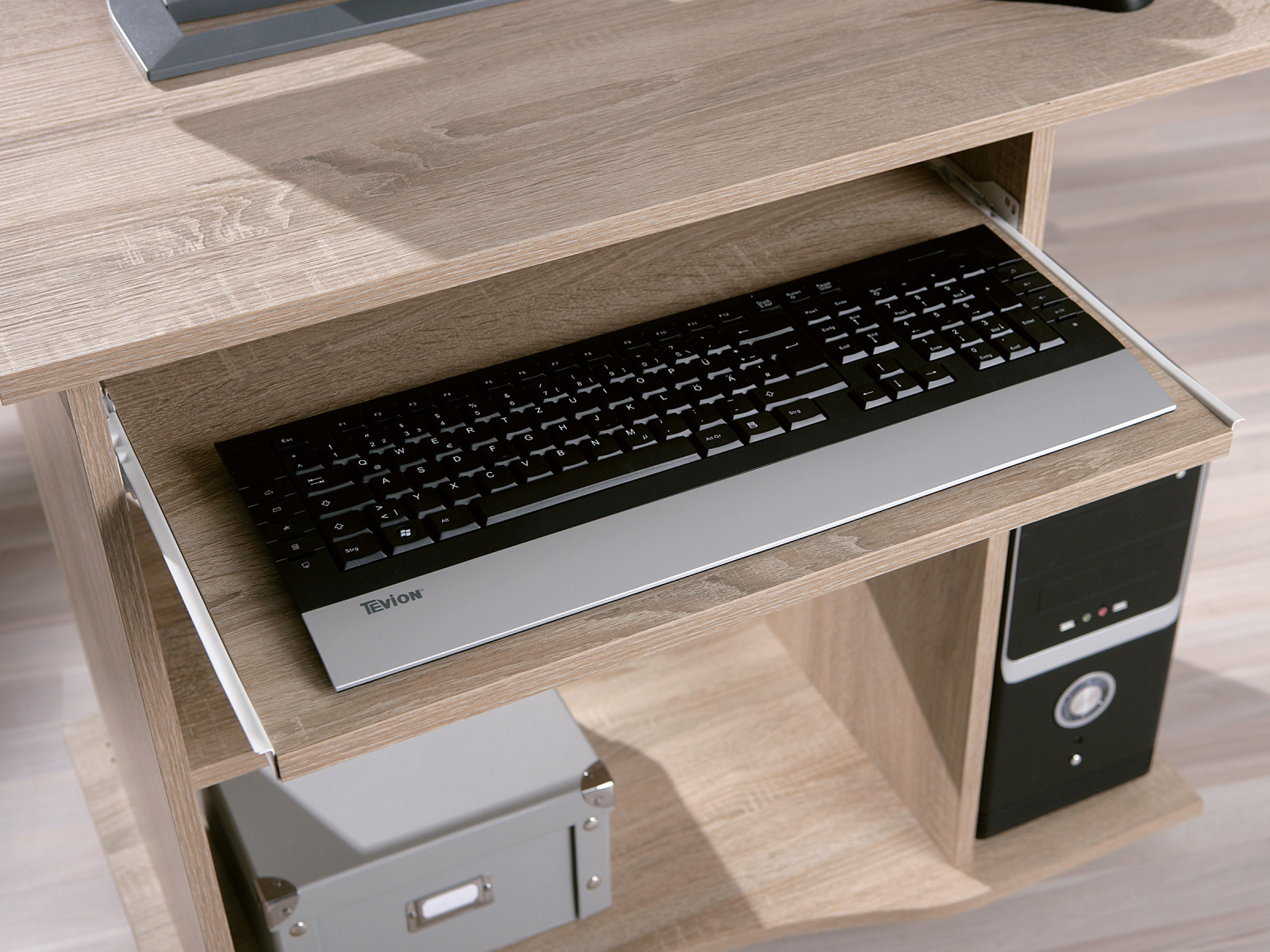 Schreibtisch DURINI - Sonoma Eiche - mit Tastaturablage - 80 cm