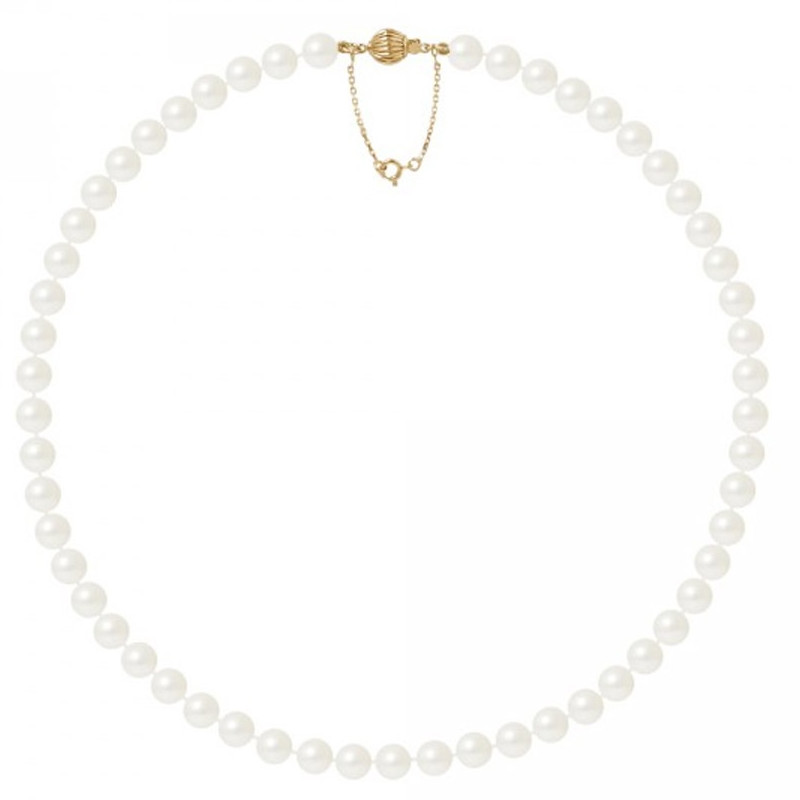 Collier ras du cou Femme Perles de culture d'eau douce Blanches 7.5-8 mm AA et Fermoir Or jaune 750/1000
