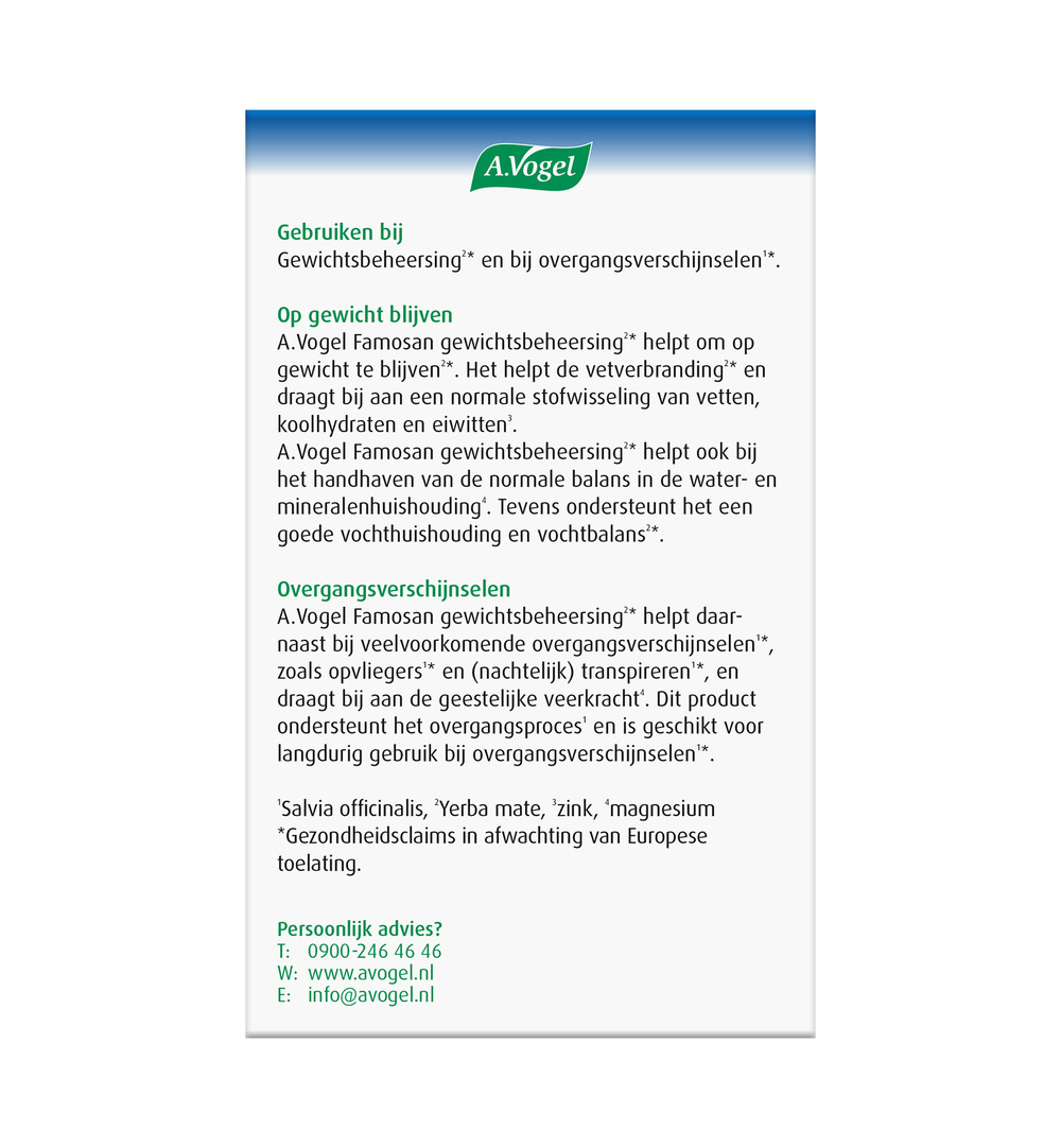 A.Vogel Famosan Overgang Gewichtsbeheersing (60 tabletten)