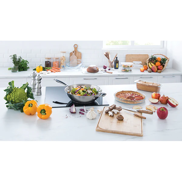 Lot wok tout inox et couvercle verre 30 cm Excell'Inox Mathon