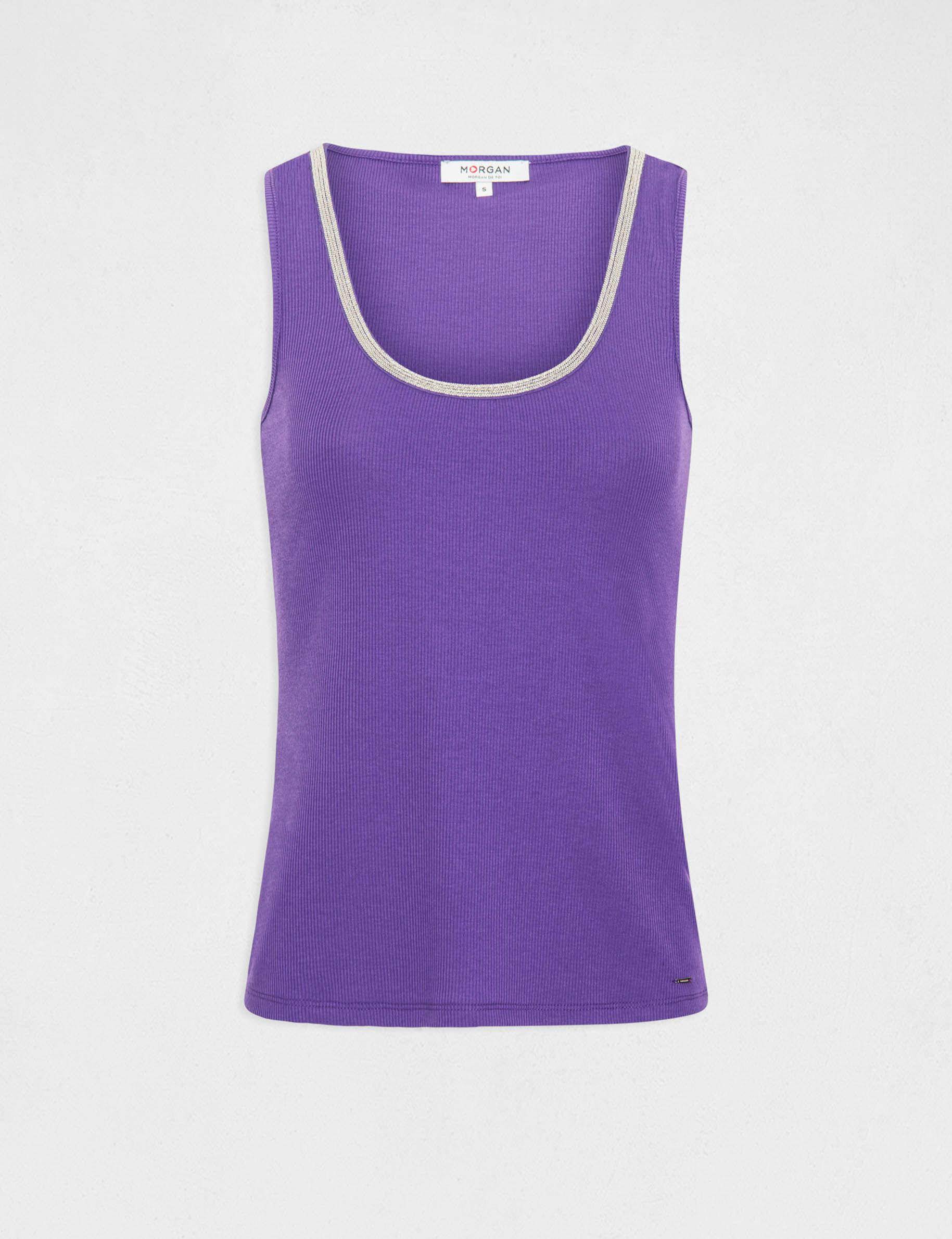 Débardeur côtelé col à détails bijoux violet femme - violet