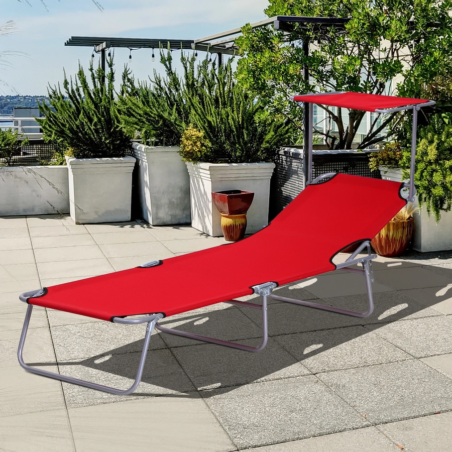 Outsunny Sonnenliege mit Sonnenschutz rot