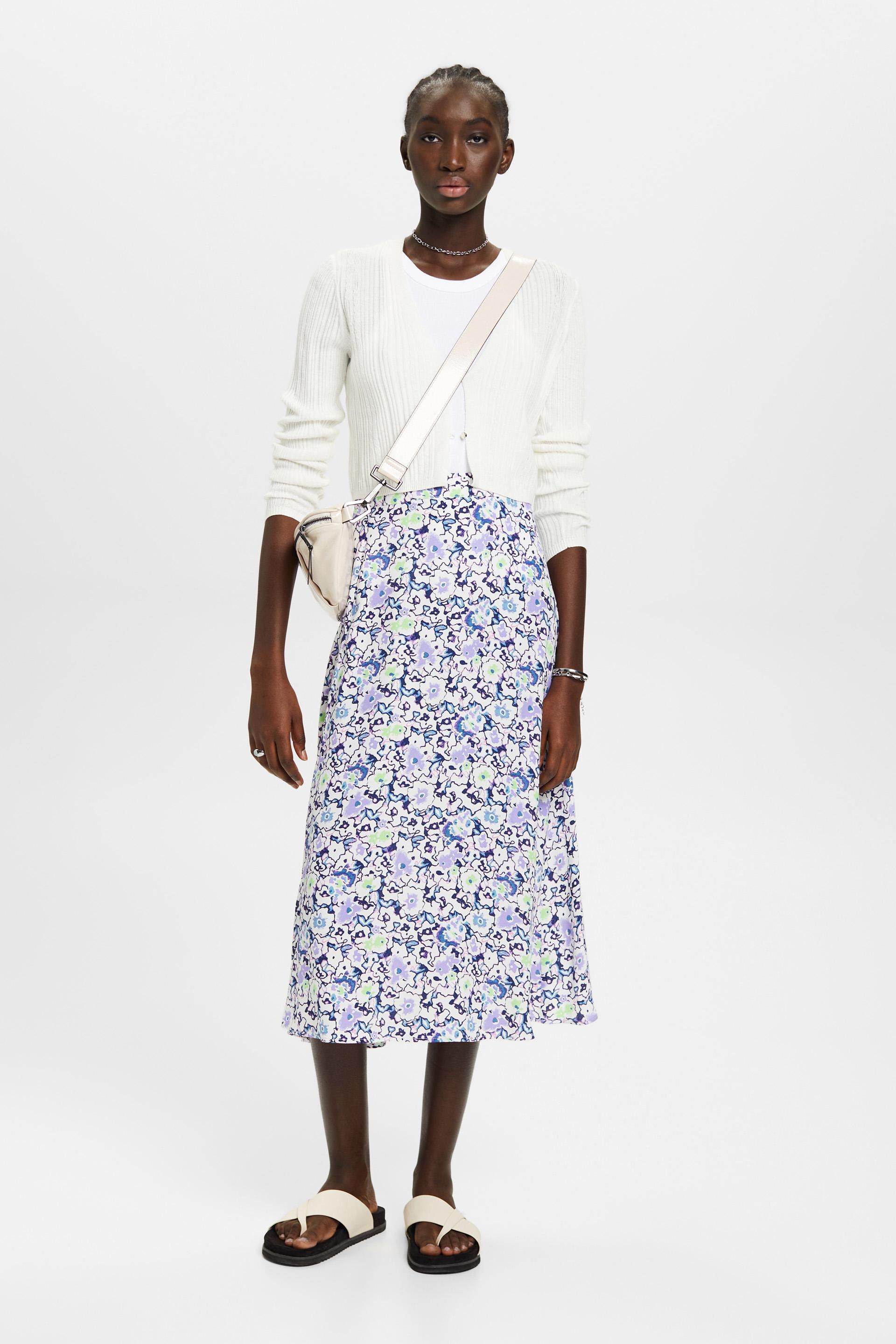 Jupe longueur midi à motif floral all-over