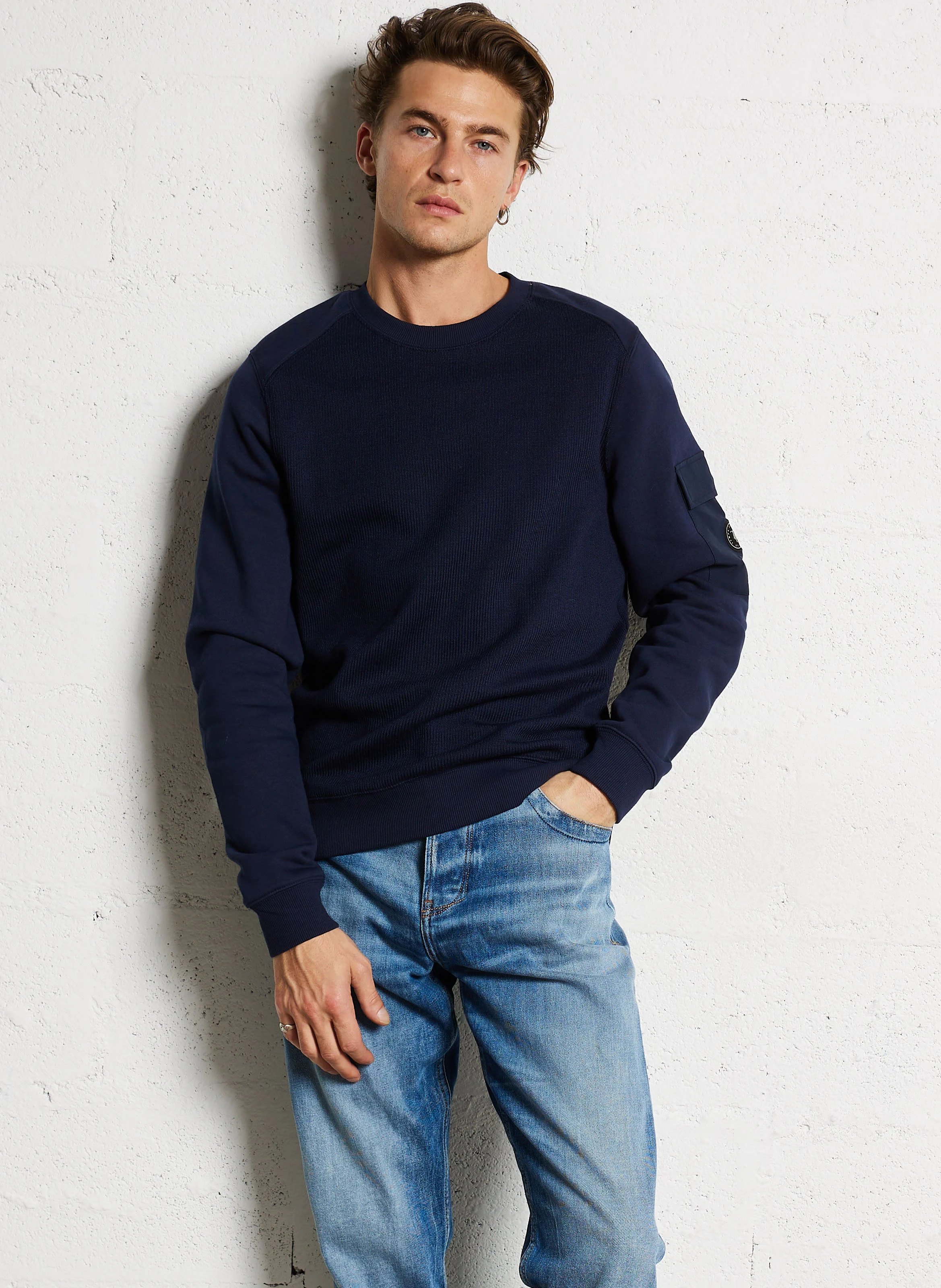 ABISAL - Sweat en maille à col rond en coton mélangé| Noir