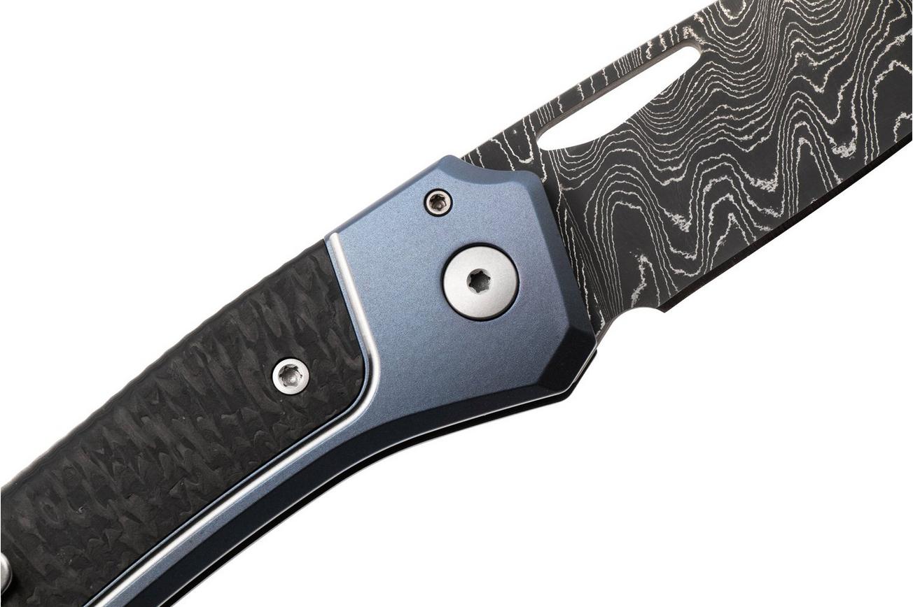 LionSteel Twain Chad Nichols Scrambled Damascus TW-D-BL Blue Titanium, Carbon Fiber, zakmes, Gianni Pauletta design
