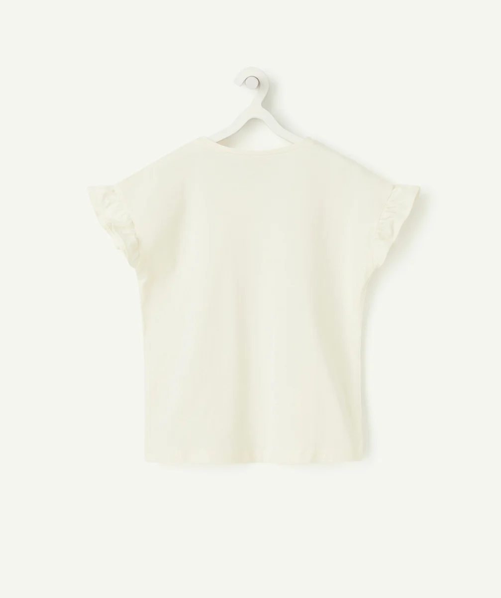 T-SHIRT FILLE EN COTON BIOLOGIQUE ÉCRU AVEC SEQUINS RÉVERSIBLES