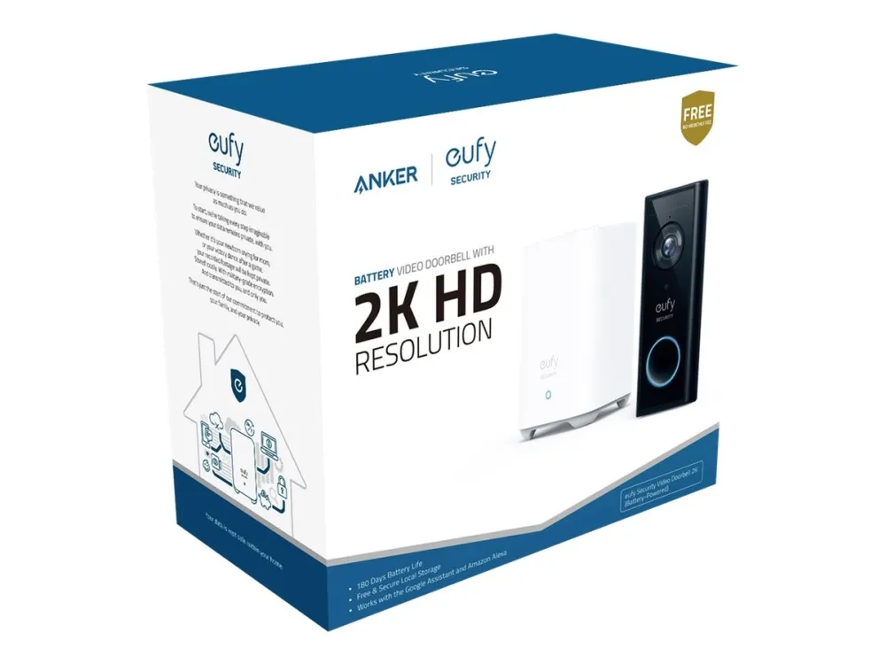 Eufy Security Video Doorbell - Dørklokkesæt - trådløs - Wi-Fi - 2.4 Ghz