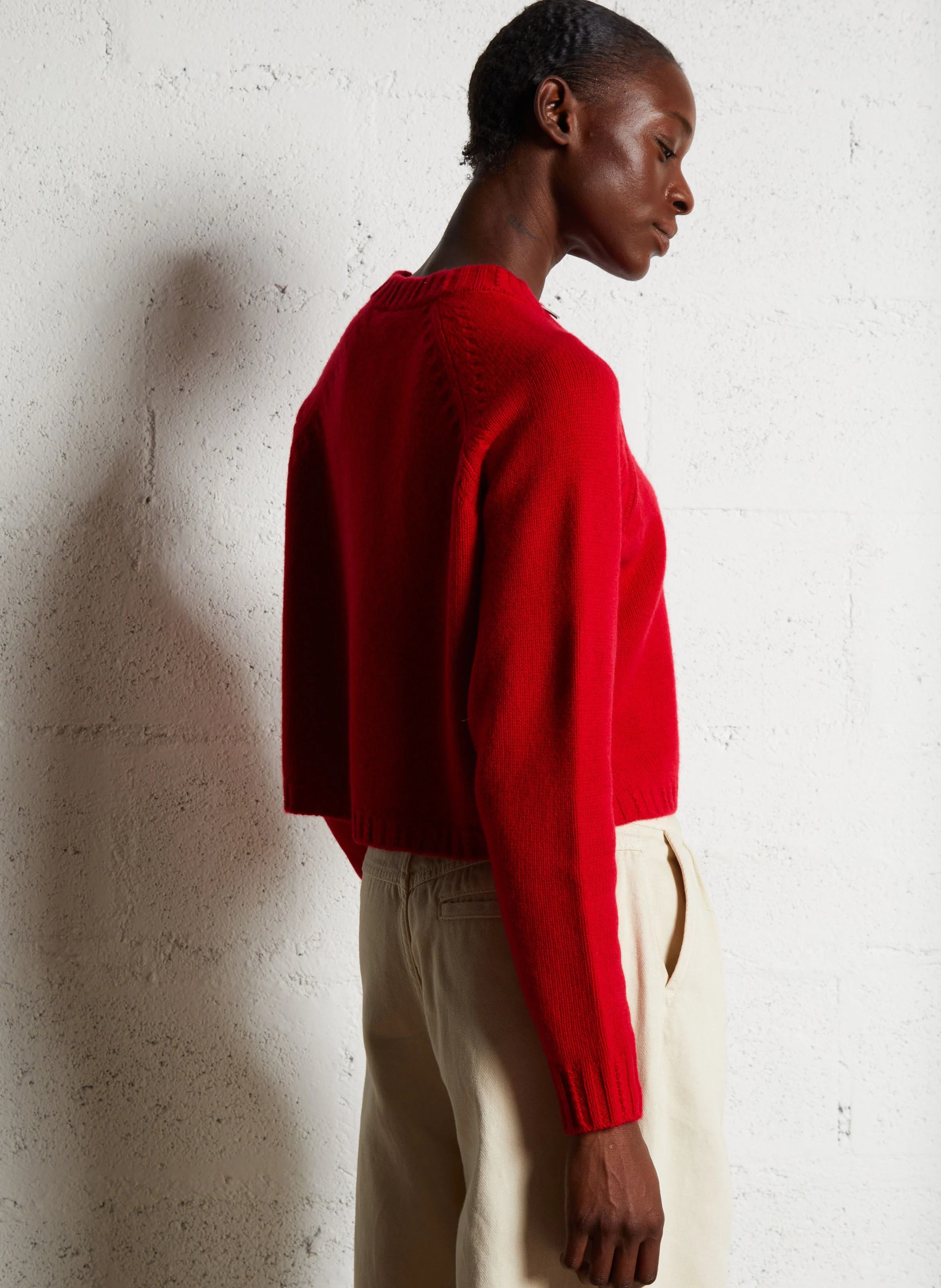 CORVY - Pull court col rond en cachemire | Rouge