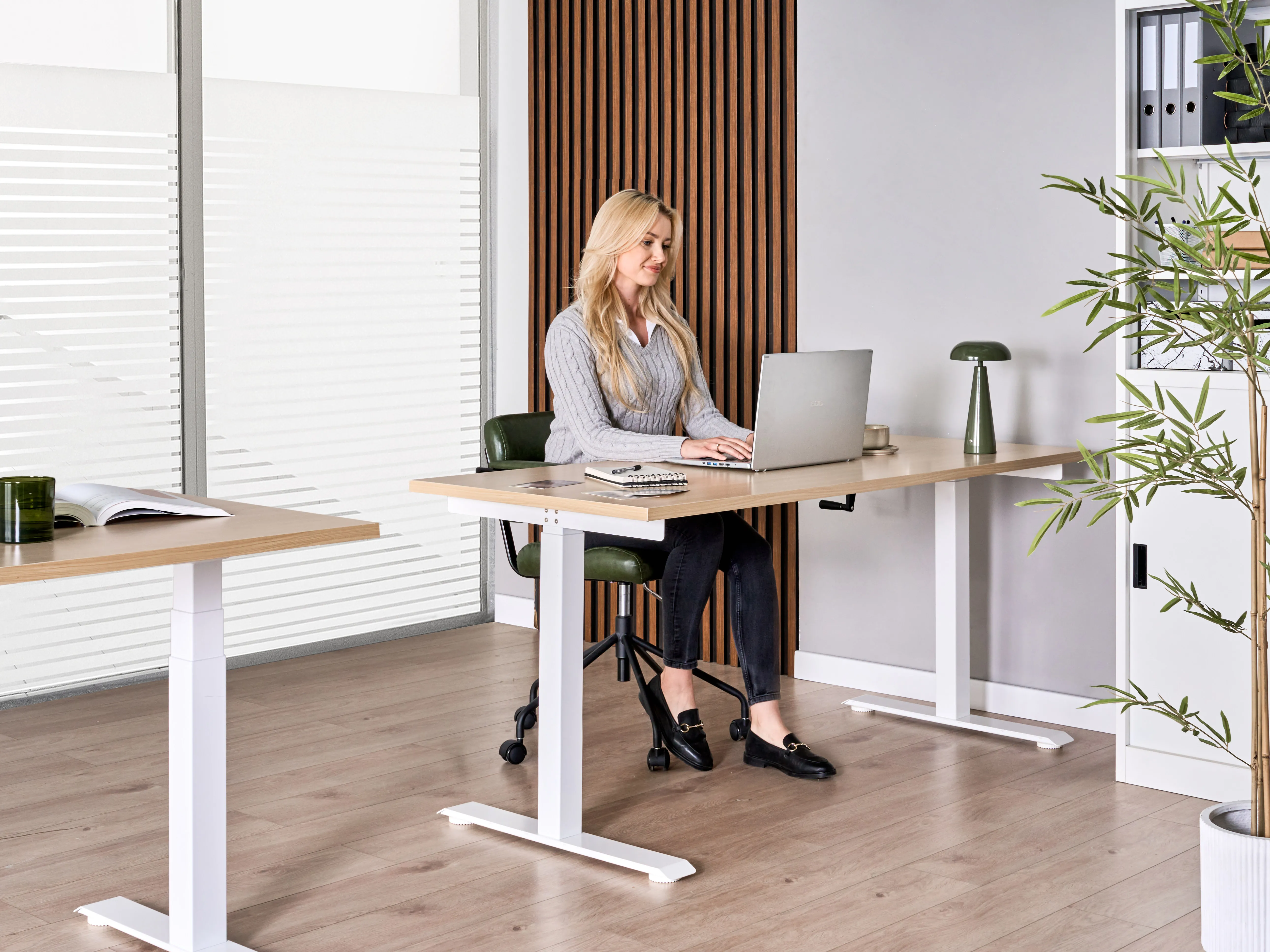 Handmatig verstelbaar sta-bureau DESTINES Lichtbruin/wit 160 cm 72 cm