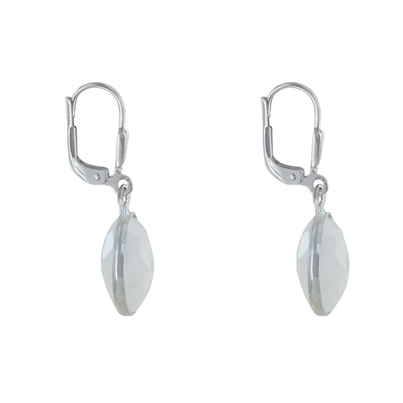 Boucles d'Oreilles Argent Disque de Pierre de Lune Facettée