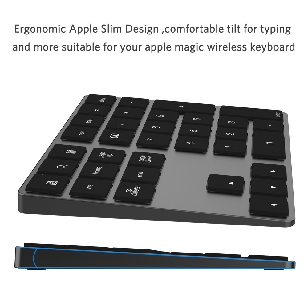 Aluminium Bluetooth Tastatur Keypad Zahlenblock 34-Tasten (Windows/iOS/Android) - Schwarz