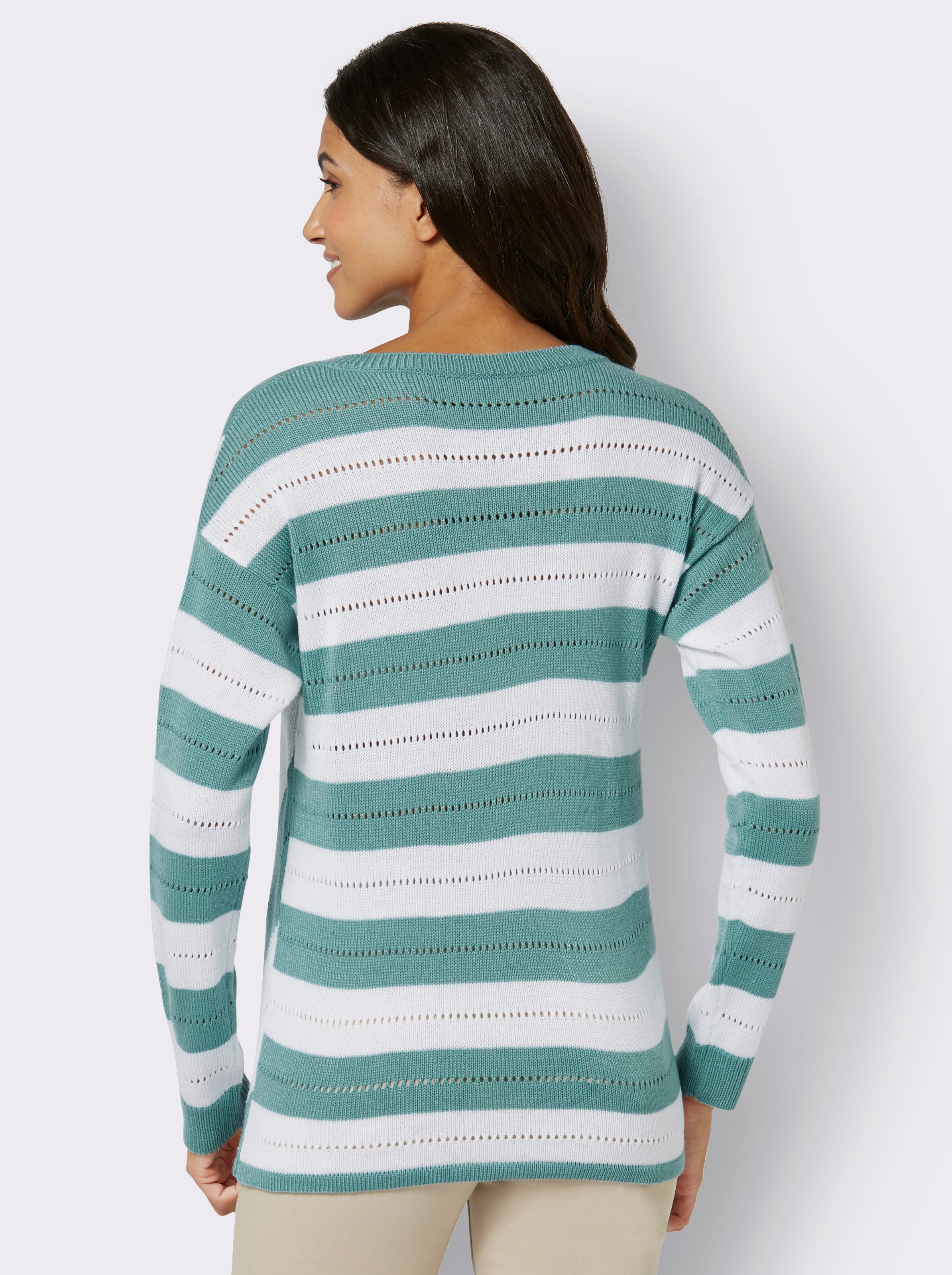 V-Ausschnitt-Pullover im Ajour-Muster