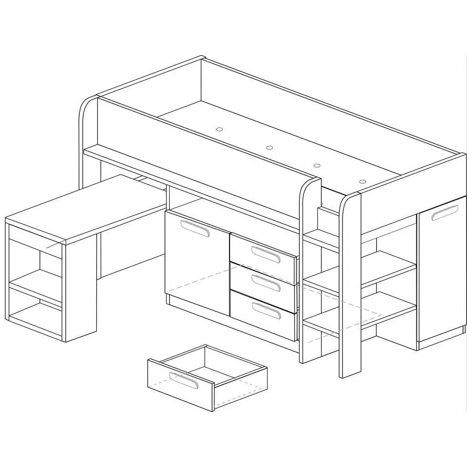 Halfhoogslaper Beau 90x200 met bureau - wit