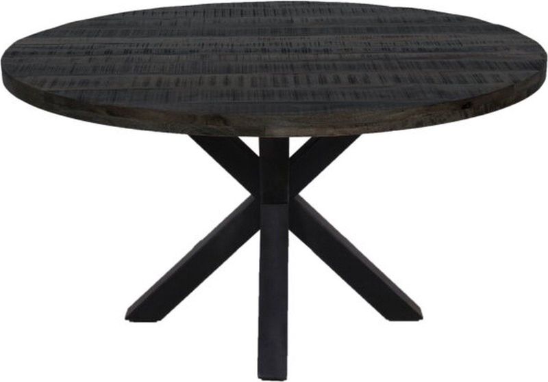 Meubelplaats Ronde Zwarte Mango Eettafel Black Spider 130 cm - Industrieel Design - Massief zwart Mangohout