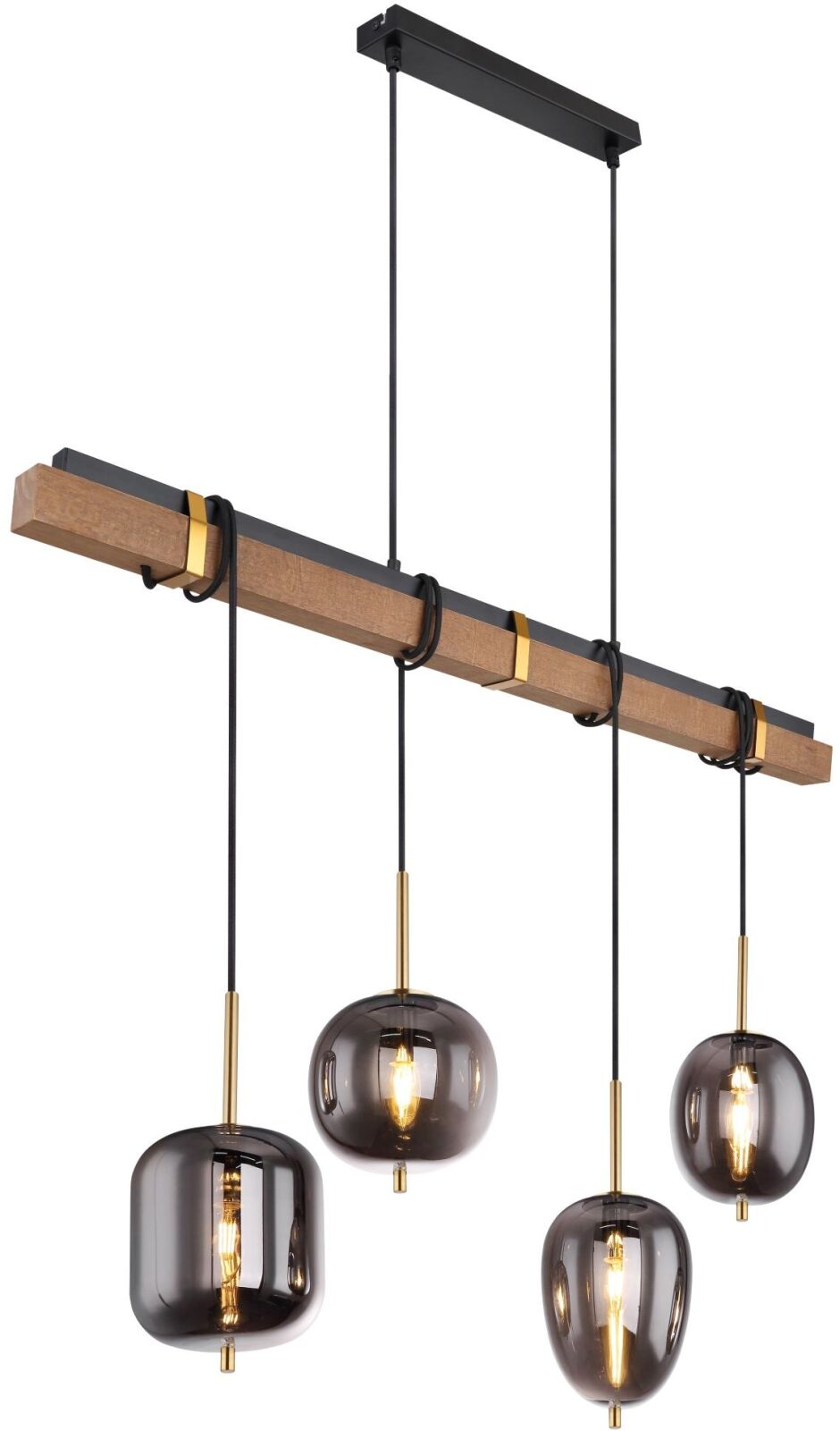 Pendelleuchte - schwarz matt - Holz - 140 cm