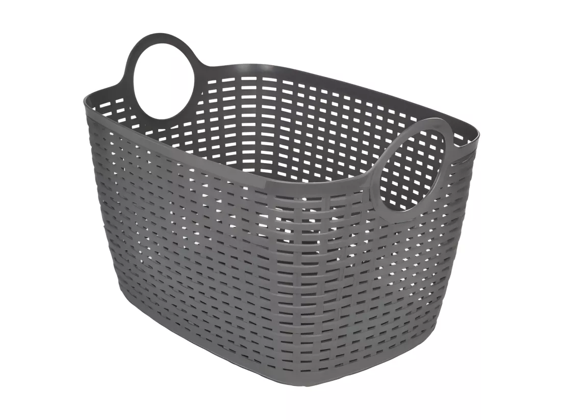 Panière à linge tressée avec anses rondes - Gris Anthracite - 30L - L 40 x l 28,5 x H 26,5 cm