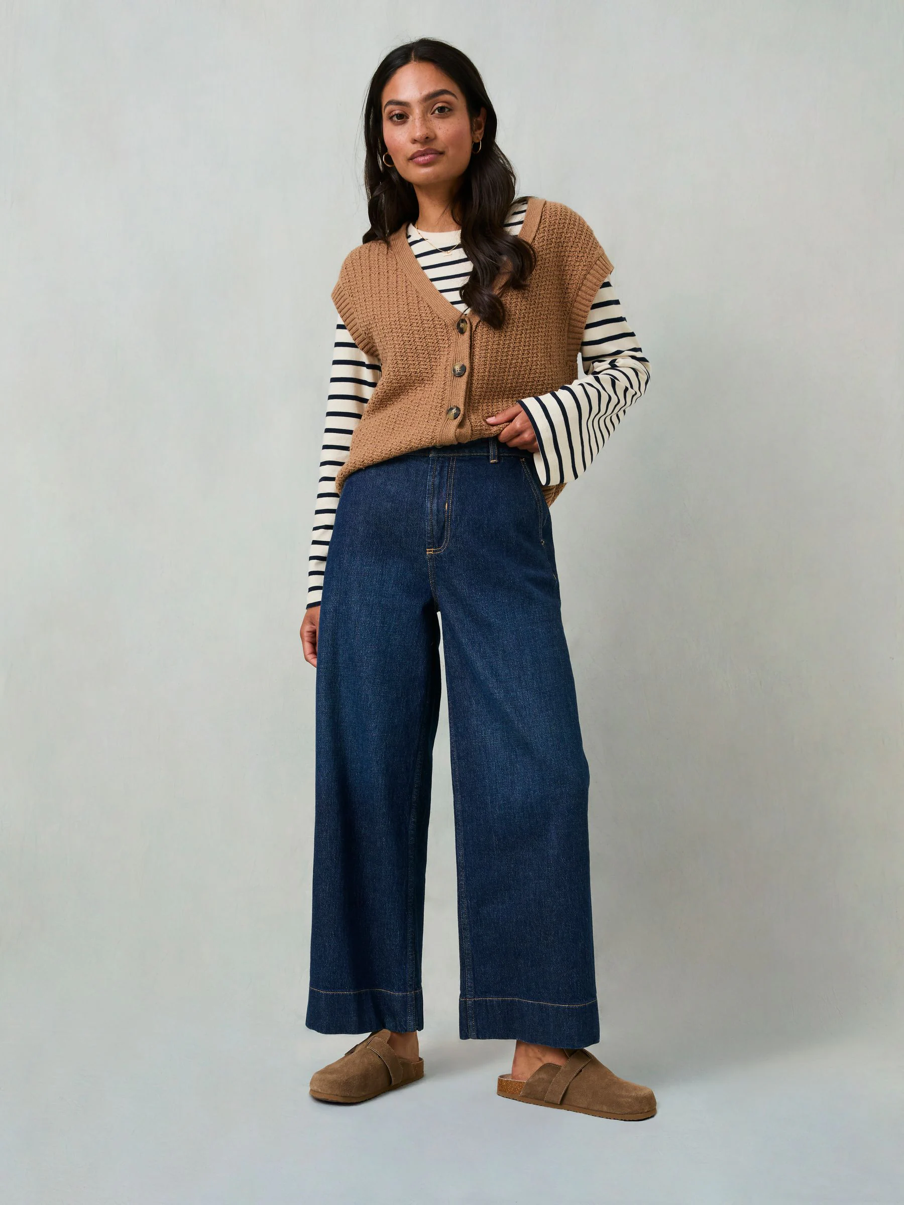 Denim donkerblauw - FatFace jeans met wijde pijpen en cropped model