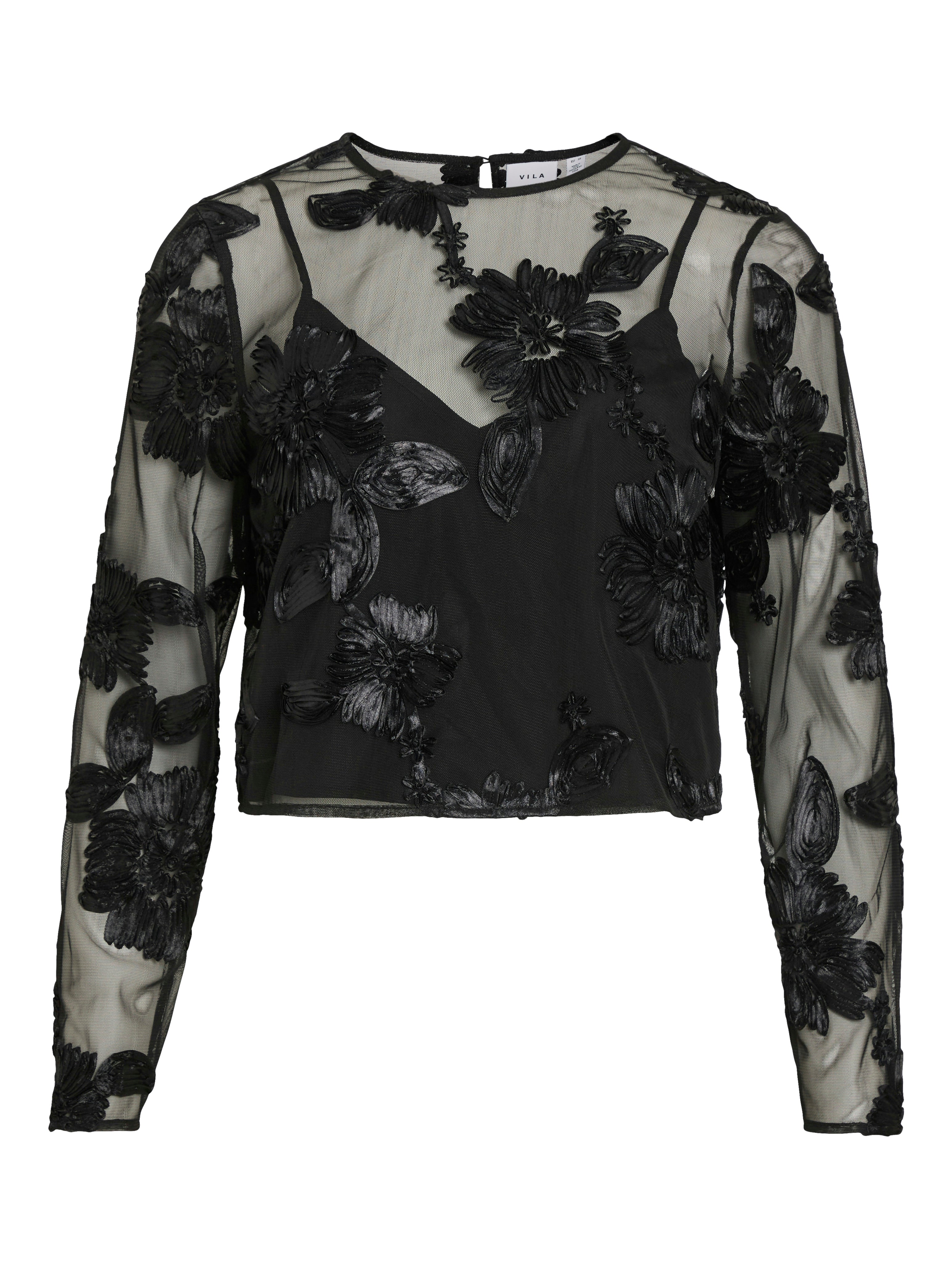 Vila  Vistelle Embroidery L/S top - Black Beauty