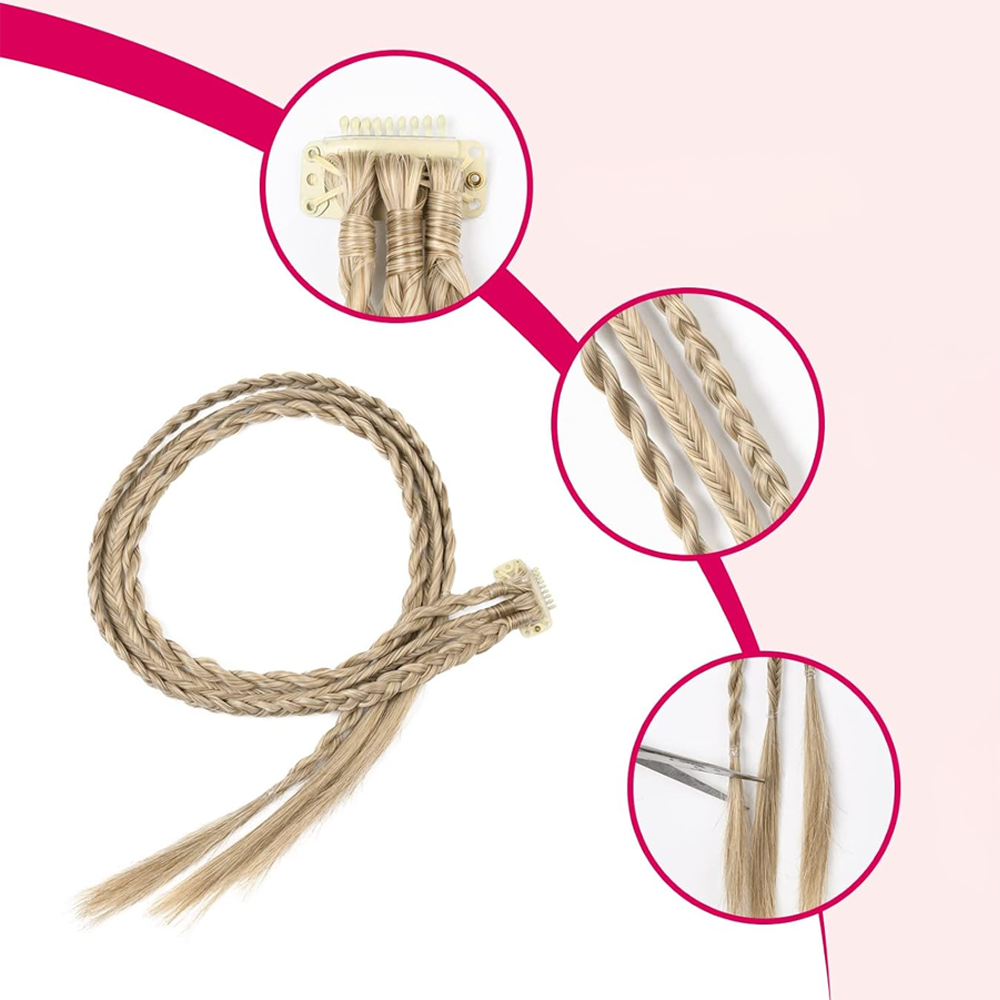 (2er Set) Kunsthaar Flechtzopf Clip-In Extensions Braids Haarverlängerung - Hellbraun