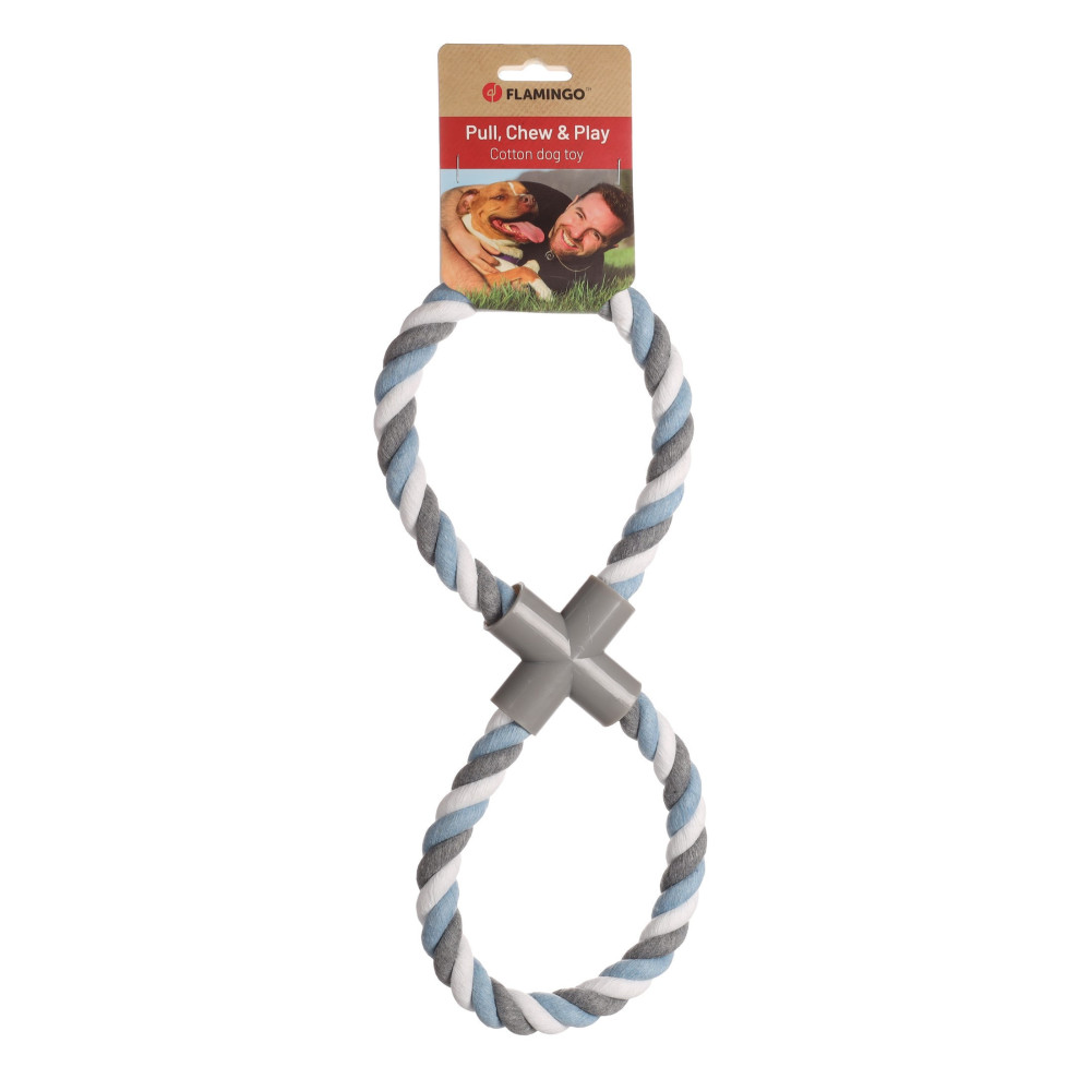 Jouet corde en 8 corde à tirer bleu 15 x 38 x 3 cm pour chien