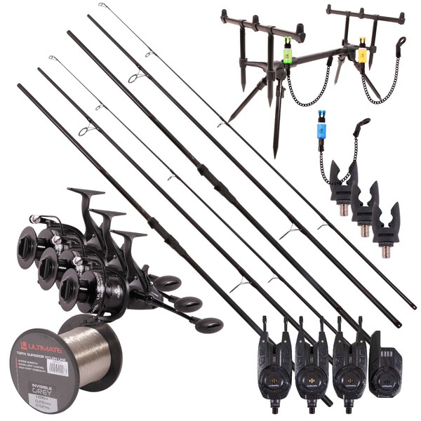 Ensemble 3 cannes Ultimate Adventure Carp Triple Rod Set